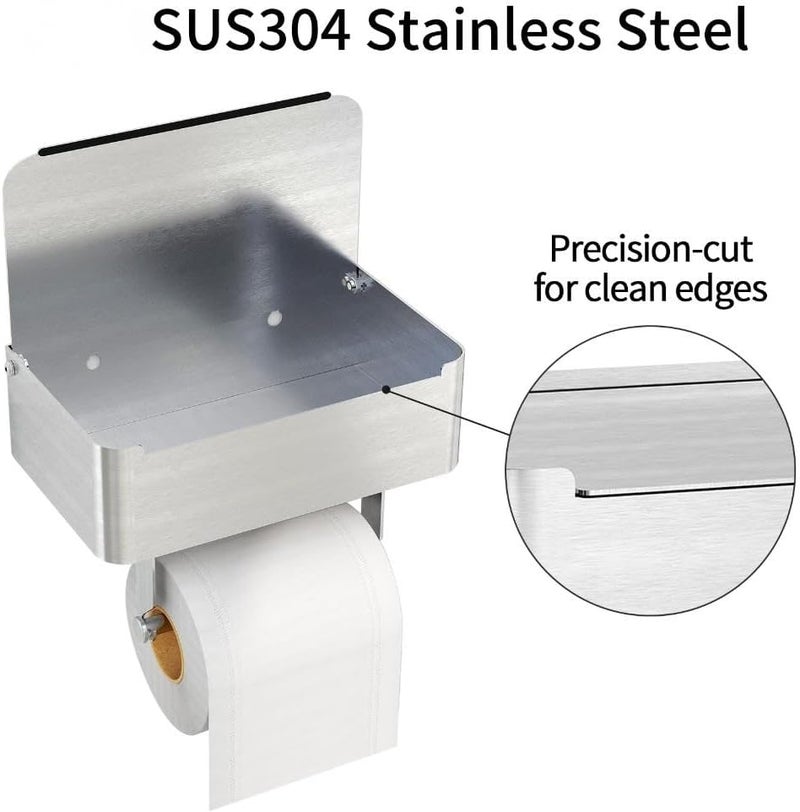 JUYSON Toilet Paper Holder with Shelf Brushed Nickel, Flushable Wipes Dispenser Fits for Bathroom Wipe Storage, Keep Your Wipes Hidden Out of Sight - SUS304 Stainless Steel Wall Mount Organizer - Image 2